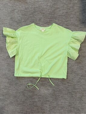 Maeve Neon Lime Ruffle Sleeve Tie-Front Tee